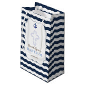 Chic Baptism Nautical Navy Waves Anchor Klein Cadeauzakje (Achterkant Gekanteld)