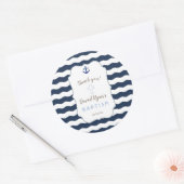 Chic Baptism Nautical Navy Waves Anchor Ronde Sticker (Envelop)