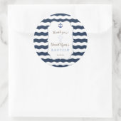 Chic Baptism Nautical Navy Waves Anchor Ronde Sticker (Tas)