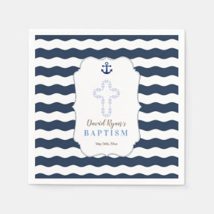 Chic Baptism Nautical Navy Waves Anchor Servetten