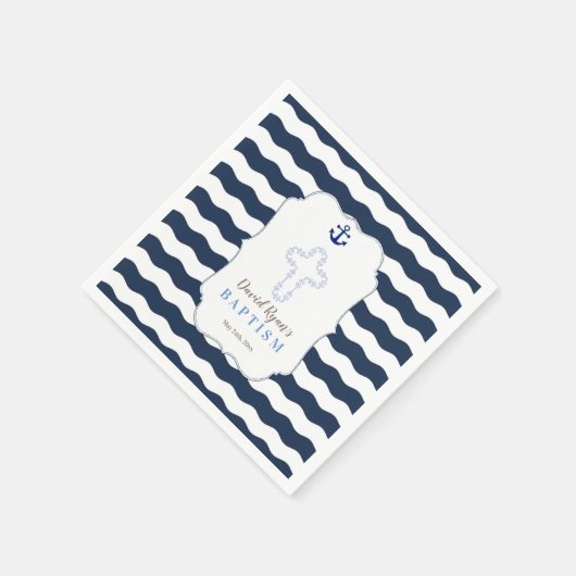 Chic Baptism Nautical Navy Waves Anchor Servetten (Hoek)