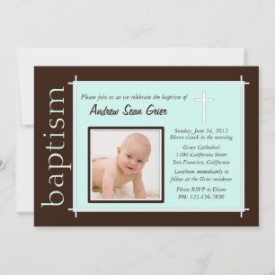 Chic Baptism Photo Invite [blauwgroen] Kaart