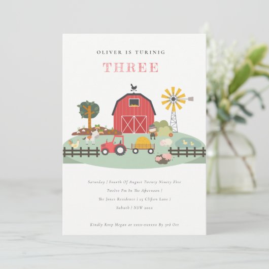 Chic Barnyard Boerderij Animal Any Age Foto Verjaa Kaart (Staand voorkant)