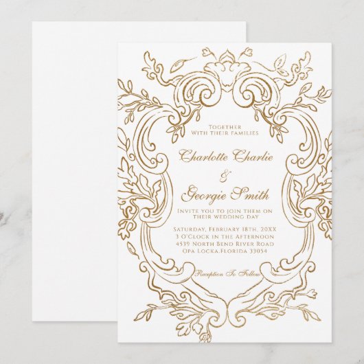 Chic Barok Goud Lijst bruiloft Kaart (Voorkant / Achterkant)