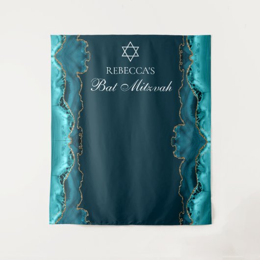 Chic Bat Mitzvah Party Blauwgroen gouden fotocabin Wandkleed (Voorkant)