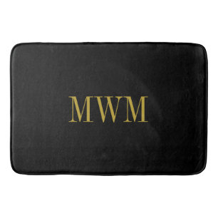 CHIC BATH MAT_BLACK SOLID/GOLD MONOGRAM BADMAT