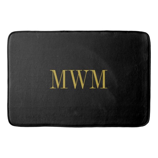 CHIC BATH MAT_BLACK SOLID/GOLD MONOGRAM BADMAT (Voorkant)