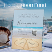 Chic Beach Bruiloft 2 Harten in het Zand Reclamebord Met Voetstuk