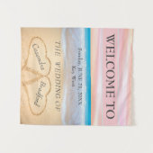 Chic Beach Bruiloft 2 Harten in het Zand Wandkleed (Voorkant (horizontaal))