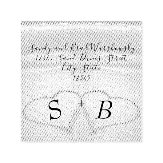 Chic Beach Bruiloft 2 Harten in het Zand Zelfinktende Stempel (Design)