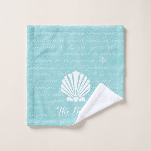 Chic Beach Girly Aqua Scallop Shell met naam Bad Handdoek (Wasdoekje)