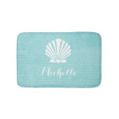 Chic Beach Girly Aqua Scallop Shell met naam Badmat (Voorkant)