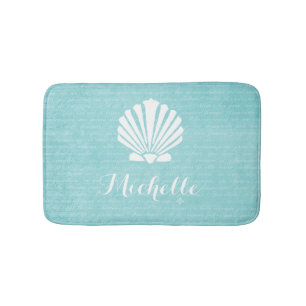 Chic Beach Girly Aqua Scallop Shell met naam Badmat