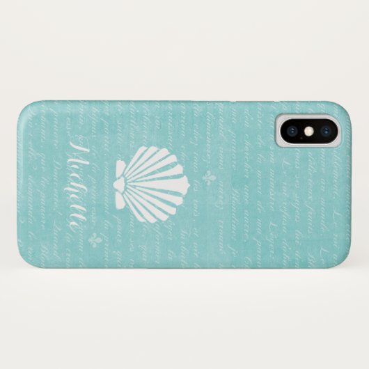 Chic Beach Girly Aqua Scallop Shell met naam Case-Mate iPhone Case (Achterkant (horizontaal))