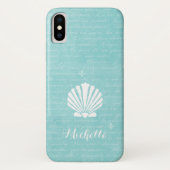 Chic Beach Girly Aqua Scallop Shell met naam Case-Mate iPhone Case (Achterkant)