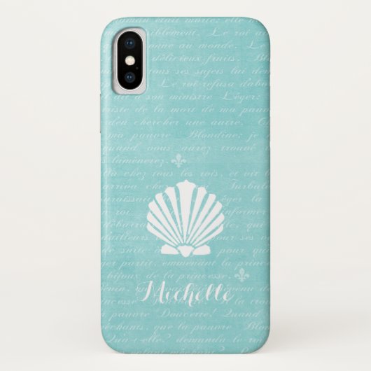 Chic Beach Girly Aqua Scallop Shell met naam Case-Mate iPhone Case (Achterkant)