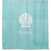 Chic Beach Girly Aqua Scallop Shell met naam Douchegordijn (Voorkant)