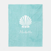 Chic Beach Girly Aqua Scallop Shell met naam Fleece Deken (Voorkant)