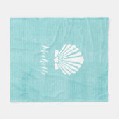 Chic Beach Girly Aqua Scallop Shell met naam Fleece Deken (Voorkant (Horizontaal))