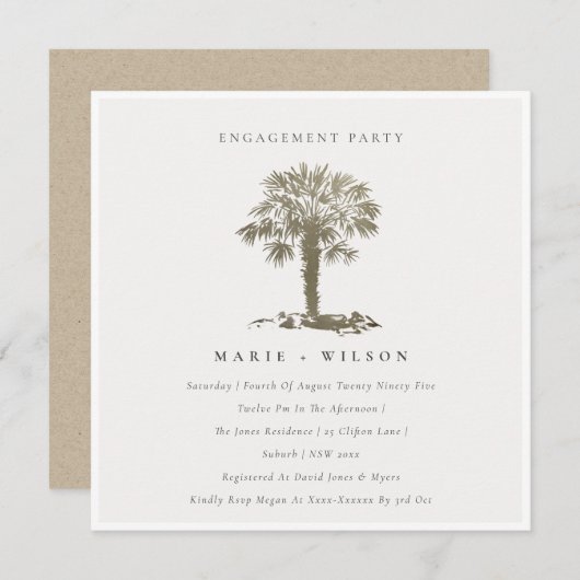 Chic Beach Palm Tree Dark Gold Verloving nodigt ui Bedankkaart (Voorkant / Achterkant)