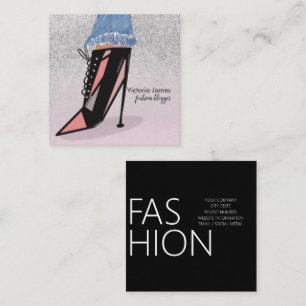 Chic Beauty Fashionista Blogger Glitter Heels Vierkante Visitekaartje