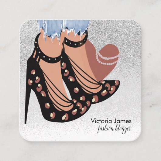 Chic Beauty Fashionista Blogger Planner Glitter Vierkante Visitekaartje (Voorkant)