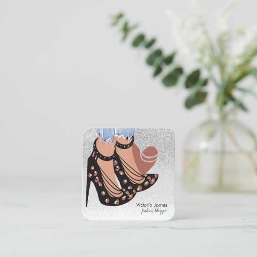 Chic Beauty Fashionista Blogger Planner Glitter Vierkante Visitekaartje (Staand voorkant)