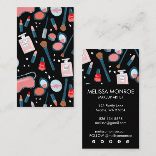 Chic Beauty Makeup Artist Feminine Girly Visitekaartje (Voorkant / Achterkant)