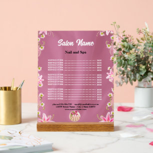 Chic Beauty Nail Salon prijslijst menu Acryl Bord