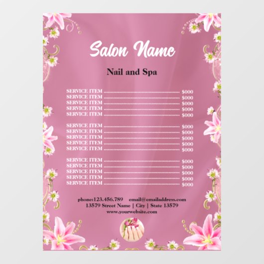 Chic Beauty Nail Salon prijslijst menu Raamsticker (Vel)