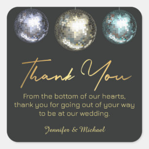 chic bedankt 3 disco ballen zwarte gouden bruiloft vierkante sticker
