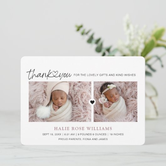 Chic Bedankt Foto Collage Birth Aankondiging (Staand voorkant)