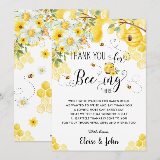 Chic Bee Yellow Ivory Florence Baby shower   Bedankkaart (Voorkant / Achterkant)
