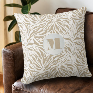 Chic Beige Animal Print Monogram Kussen
