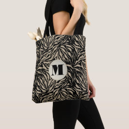 Chic Beige Animal Print Monogram Tote Bag
