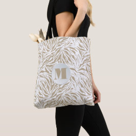 Chic Beige Animal Print Monogram Tote Bag