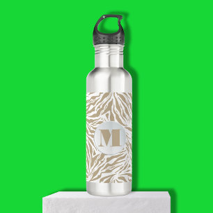 Chic Beige Animal Print Monogram Waterfles