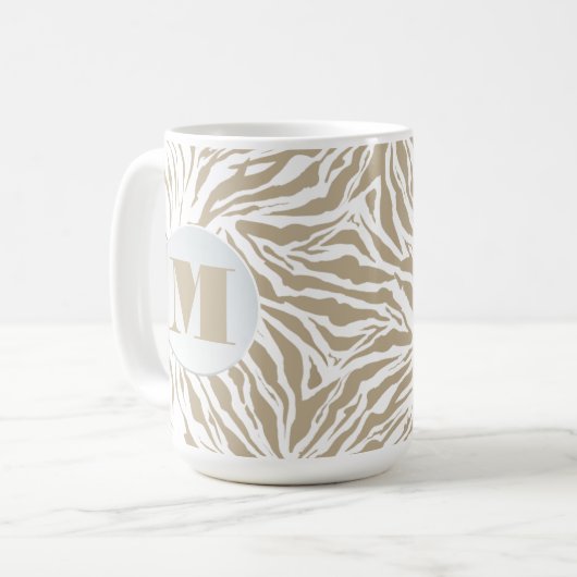Chic Beige Animal Print Monogramed Koffiemok (Voorkant links)