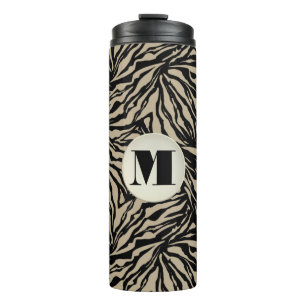 Chic Beige Black Animal Print Monogramed Thermosbeker