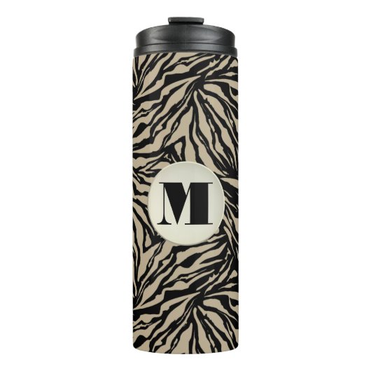 Chic Beige Black Animal Print Monogramed Thermosbeker (Voorkant)