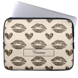 Chic Beige & Black Luipaardprint Laptop Sleeve