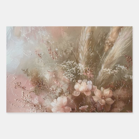 Chic Beige Blush Boho Bloem Inpakpapier Vel (Voorkant 3)