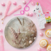  Chic Beige Blush Boho Floral Vrijgezellenfeest Papieren Bordje (Feest)