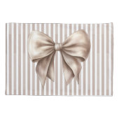 Chic Beige Bow Vertical Stripes Accent Pillowcase Kussensloop (Achterkant)