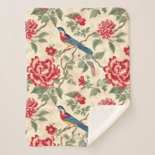 Chic beige chinoiserie sherpa deken