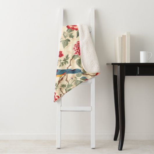 Chic beige chinoiserie sherpa deken (In situ)