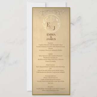 Chic Beige Cream Watercolor, Monogram Wedding Menu Kaart
