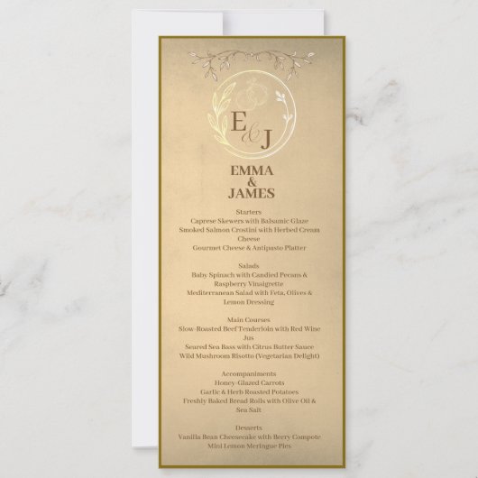 Chic Beige Cream Watercolor, Monogram Wedding Menu Kaart (Voorkant)