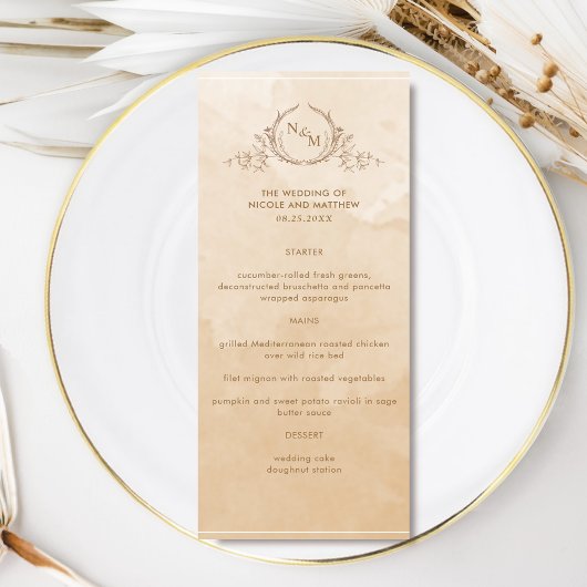 Chic Beige Cream Waterverf, Monogram Weddenschap M Menu