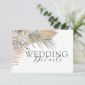 Chic Beige Floral & Palm Wedding Details Informatiekaartje (Staand voorkant)